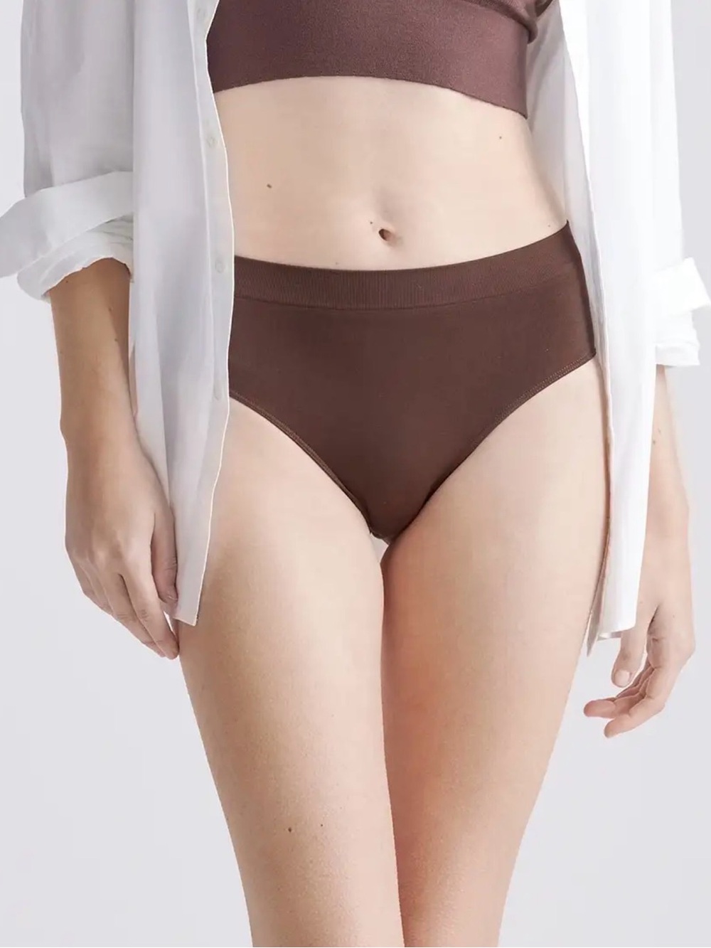 Quince Smoothing Comfort High Waisted Brief in Cocoa Size Large 503